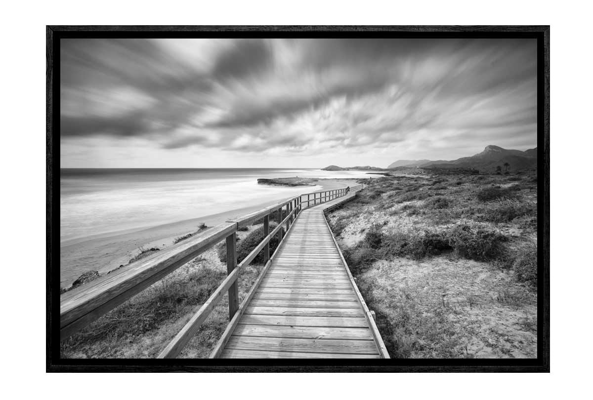 Beach Boardwalk Black & White | Canvas Wall Art Print