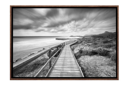 Beach Boardwalk Black & White | Canvas Wall Art Print