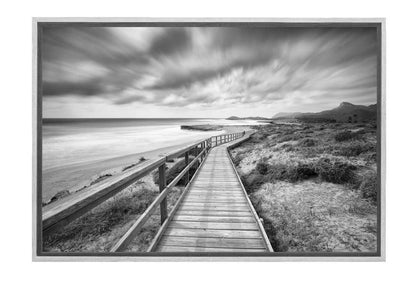 Beach Boardwalk Black & White | Canvas Wall Art Print