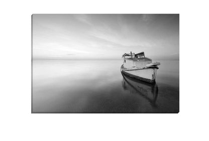 Old Boat on Lake Black & White | Canvas Wall Art Print