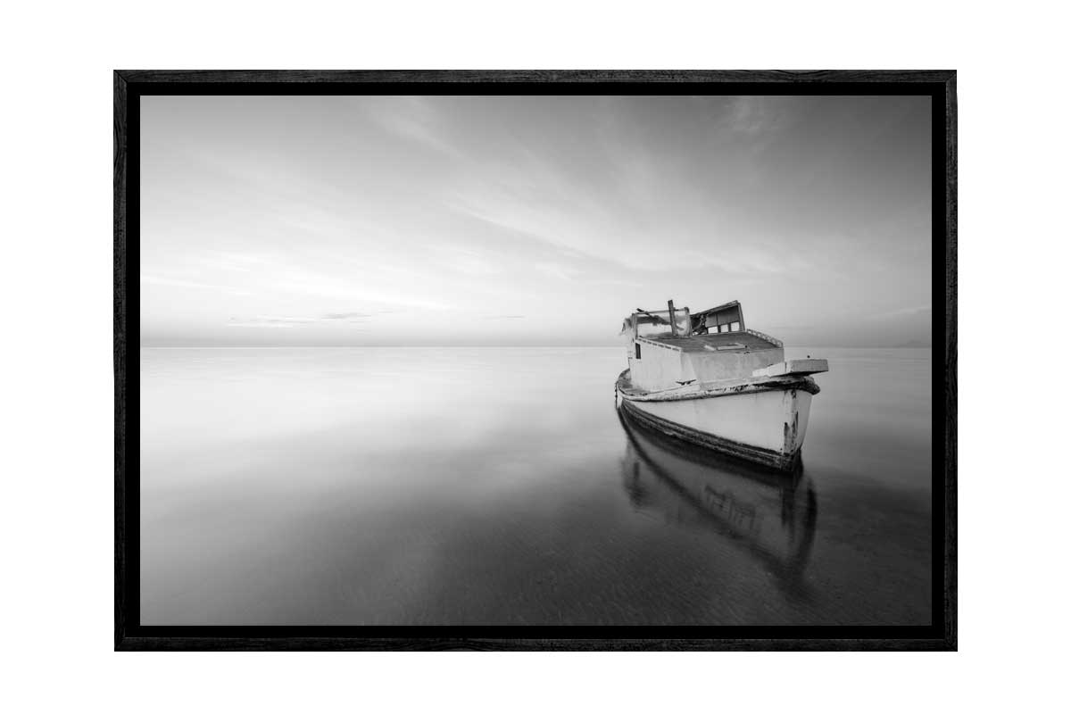 Old Boat on Lake Black & White | Canvas Wall Art Print