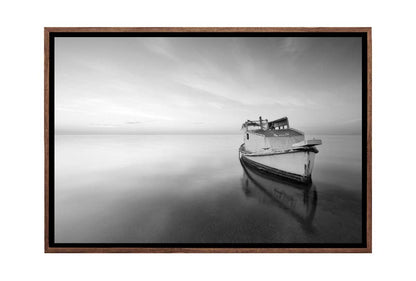 Old Boat on Lake Black & White | Canvas Wall Art Print