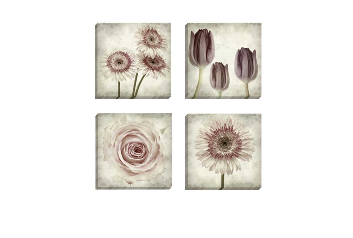 Vintage Floral Set of 4 | Canvas Wall Art Print