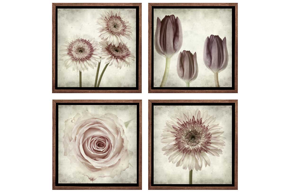 Vintage Floral Set of 4 | Canvas Wall Art Print