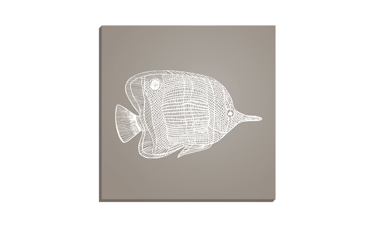 Fish 1 White on Beige | Canvas Wall Art Print