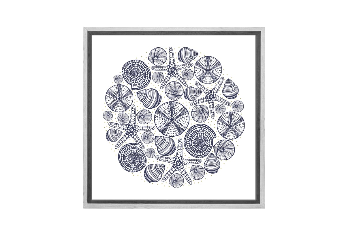 Shells Star Fish Navy on White | Canvas Wall Art Print