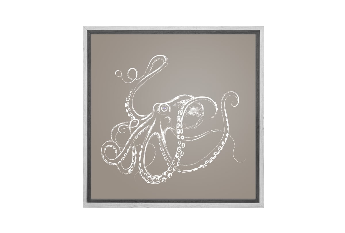 Octopus White on Beige | Canvas Wall Art Print