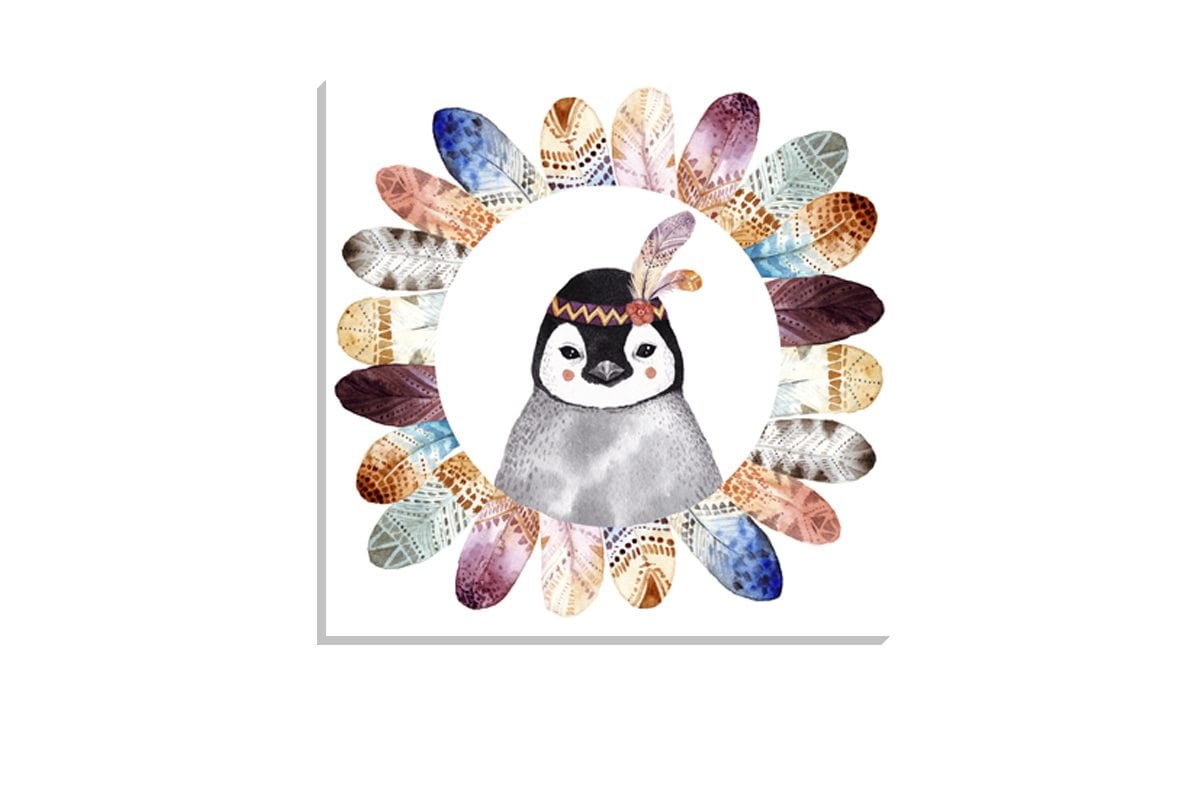 Boho Cute Penguin | Kid's Canvas Wall Art Print