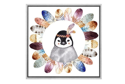 Boho Cute Penguin | Kid's Canvas Wall Art Print