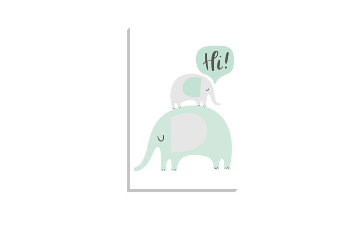 Elephants Teal | Scandinavian Kid's Wall Art Print