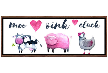 Cow, Pig, Chick In Watercolour | Kids Farm Animal Print | Canvas Wall Art Decor