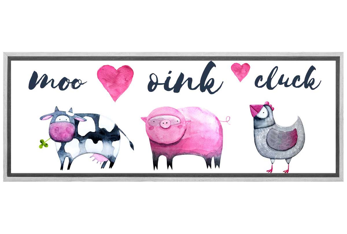 Cow, Pig, Chick In Watercolour | Kids Farm Animal Print | Canvas Wall Art Decor