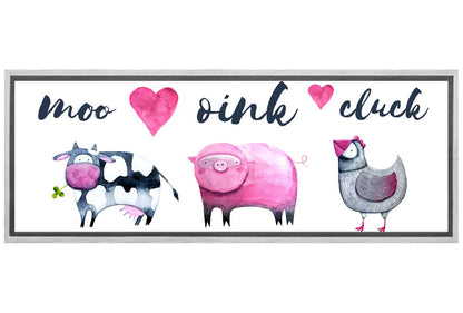 Cow, Pig, Chick In Watercolour | Kids Farm Animal Print | Canvas Wall Art Decor