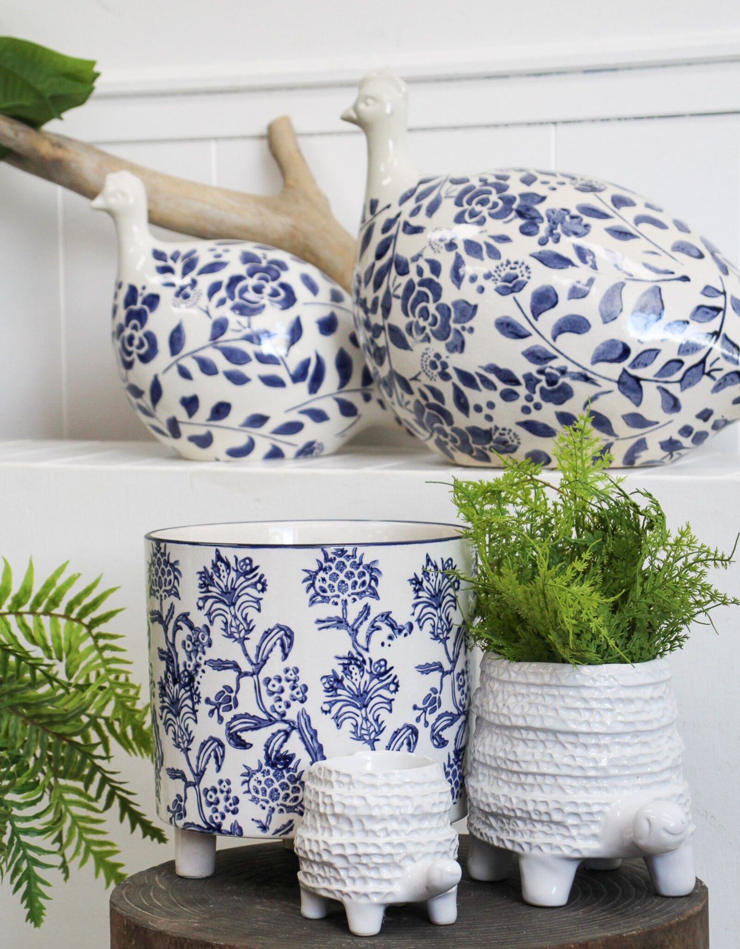 Guinea Fowl Decoration Blue and White