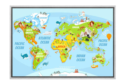 Kids World Map | Canvas Wall Art Print