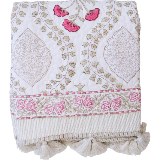 Throw Quilted Handmade Artisan Pink Beige