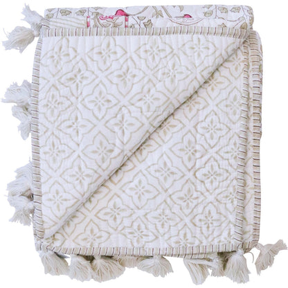 Throw Quilted Handmade Artisan Pink Beige