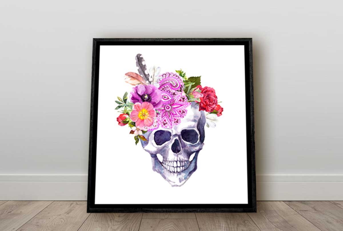 Colorful Skull canvas, Skull wall decor, Cool Skull print, Framed canvas, Decor Skull print, Idea sold for Gift, Interior design, Canvas art