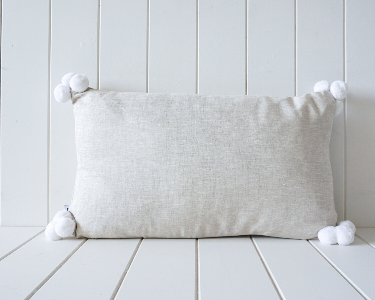 linen pom pom cushion monstera natural 50x30cm back