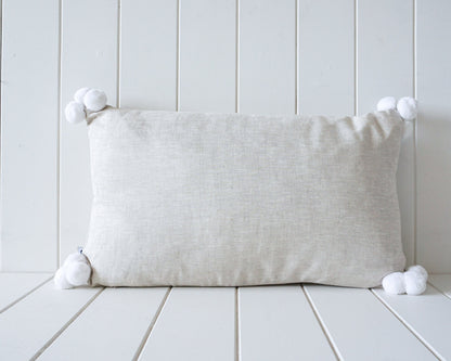 linen pom pom cushion monstera natural 50x30cm back