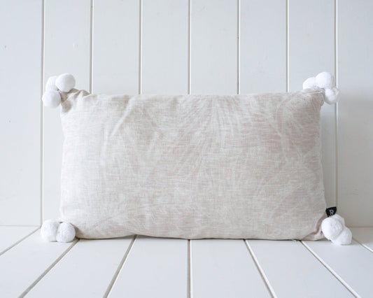 linen pom pom cushion monstera natural 50x30cm